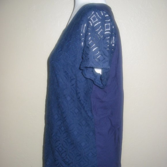 Market & Spruce Navy Hans Crochet Front Mixed Material Top Size Medium M NWT - Picture 2 of 4